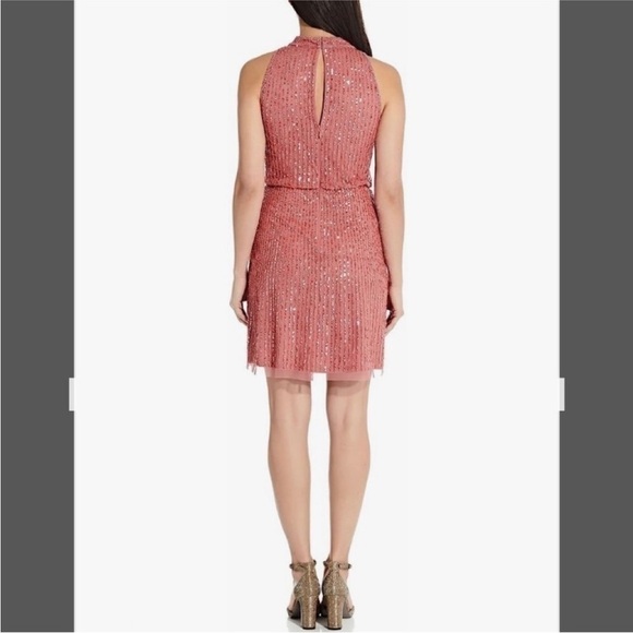 NWT Adrianna Papell Beaded Blouson Halter Dress - Sugar Poppy - Picture 3 of 10
